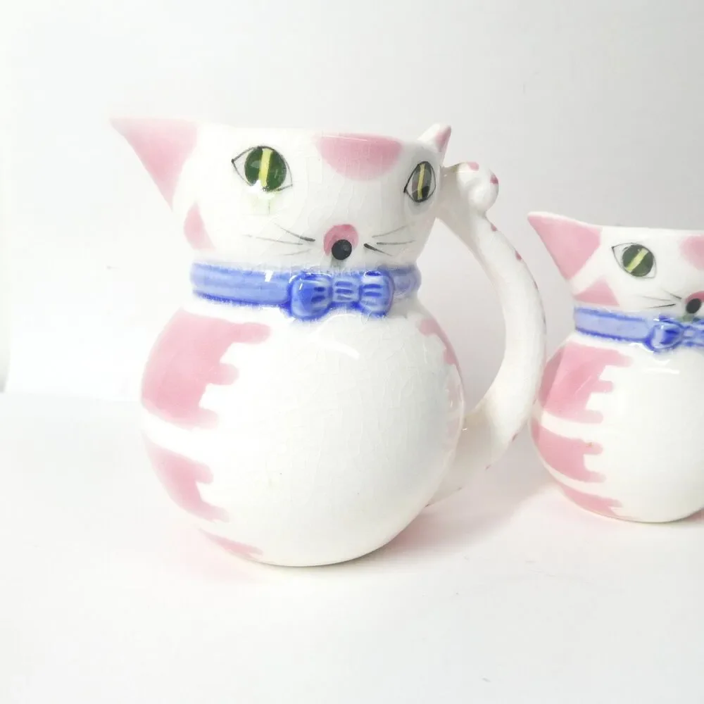 Lipper & Mann Pink White Cat Pitcher Creamers Set of 3 Vintage MCM